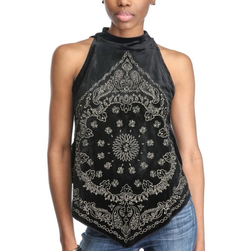 Free People Black Velvet Bandana Halter Top